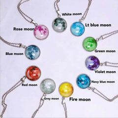 Moon and Star Glow Pendant Glass Necklace