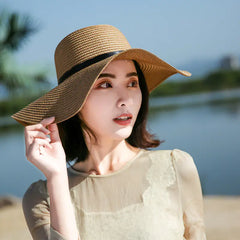 Women's Summer Beach Hat with Bow and Sun Protection