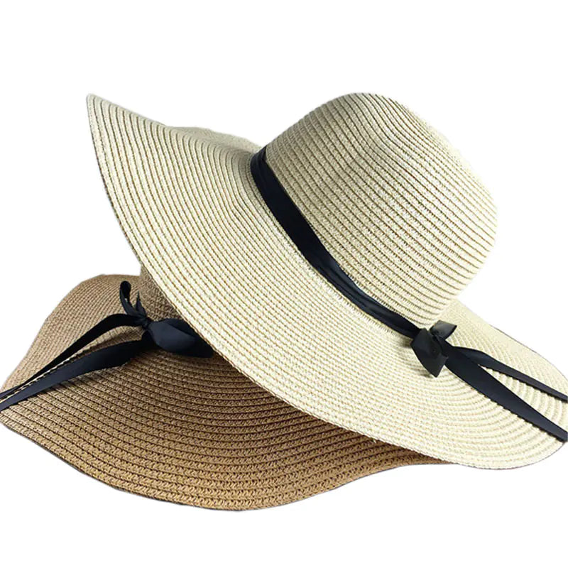Women's Summer Beach Hat with Bow and Sun Protection