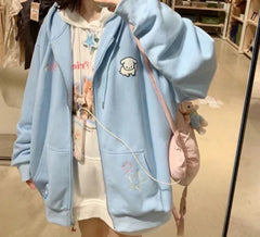 Embroidered Loose Versatile Hooded Cardigan for Women