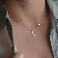 Minimalist Star and Moon Necklace with Pendant