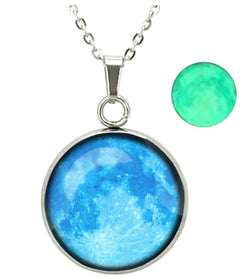 Moon and Star Glow Pendant Glass Necklace