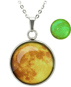 Moon and Star Glow Pendant Glass Necklace