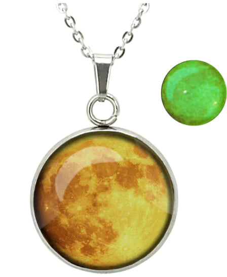 Moon and Star Glow Pendant Glass Necklace