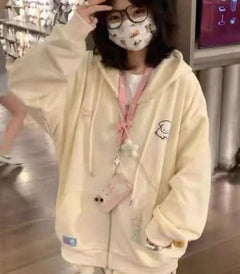 Embroidered Loose Versatile Hooded Cardigan for Women