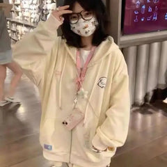 Embroidered Loose Versatile Hooded Cardigan for Women