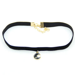 Velvet Ribbon Star and Moon choker with Pendant