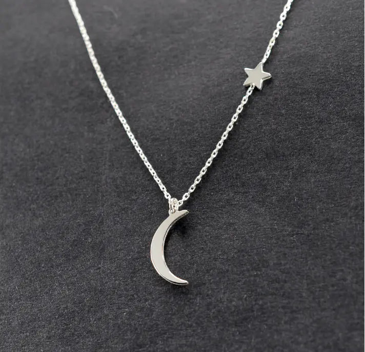 Minimalist Star and Moon Necklace with Pendant
