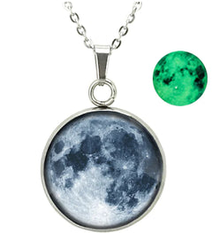 Moon and Star Glow Pendant Glass Necklace