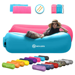 Nevlers 2 Pk Blue & Pink Inflatable Loungers Air Sofa Perfect for Beach Chair Camping Chairs or Portable Hammock & Includes Travel Bag Pouch and Pockets | Camping Accessories Blow up Lounger