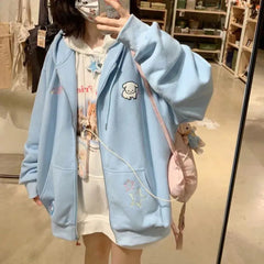 Embroidered Loose Versatile Hooded Cardigan for Women