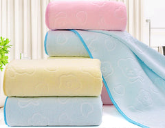 Microfiber Embossed Bear Bath Towel and Robe Set