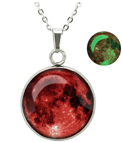 Moon and Star Glow Pendant Glass Necklace