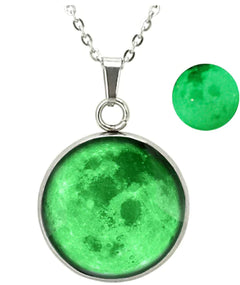 Moon and Star Glow Pendant Glass Necklace