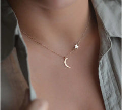 Minimalist Star and Moon Necklace with Pendant