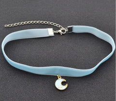 Velvet Ribbon Star and Moon choker with Pendant