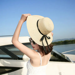 Women's Summer Beach Hat with Bow and Sun Protection