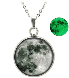 Moon and Star Glow Pendant Glass Necklace