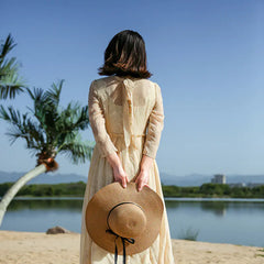 Women's Summer Beach Hat with Bow and Sun Protection