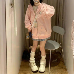 Embroidered Loose Versatile Hooded Cardigan for Women