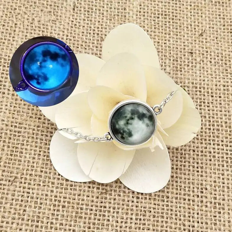 Starry Night Glow Bracelet - Glass Moon Eclipse Pendant
