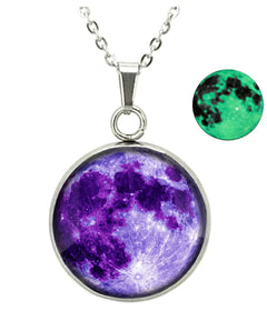 Moon and Star Glow Pendant Glass Necklace