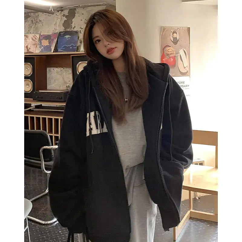 Thickened Plush Hooded Cardigan Sweater for Women