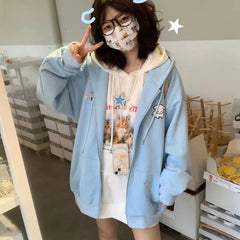 Embroidered Loose Versatile Hooded Cardigan for Women