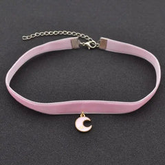 Velvet Ribbon Star and Moon choker with Pendant