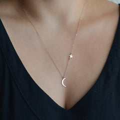 Minimalist Star and Moon Necklace with Pendant